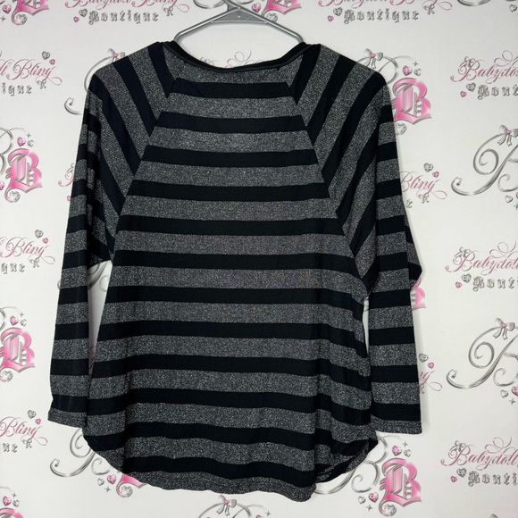 American eagle sparkly top striped grey and black glitter scoop neck lightweight - Picture 2 of 6